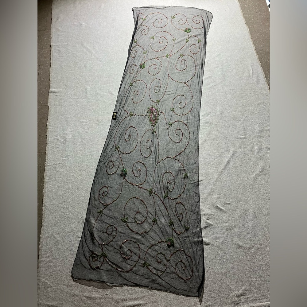 MaggiB VINTAGE RARE Sheer Mesh Intricate Hand Beaded Floral Paisley Scarf